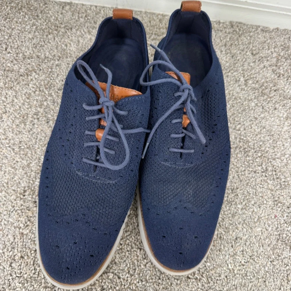 Cole Haan Zerogrand Stitchlite Navy Knit Wingtip Oxford Shoes Sneakers Mens 10.5